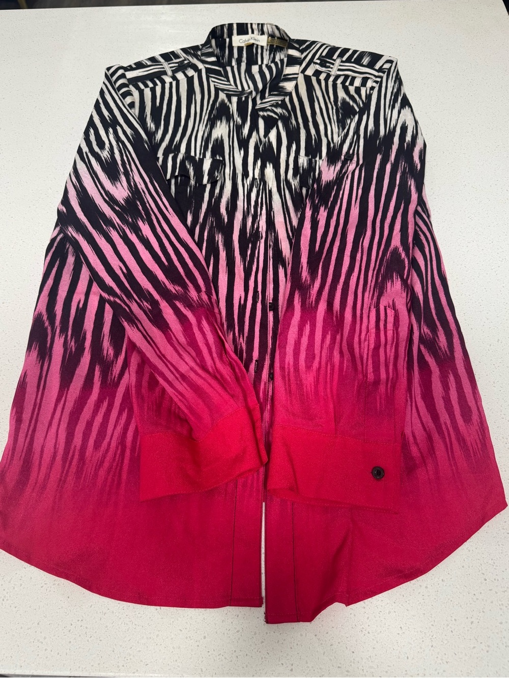 Calvin Klein black and Pink Ombre Zebra blouse